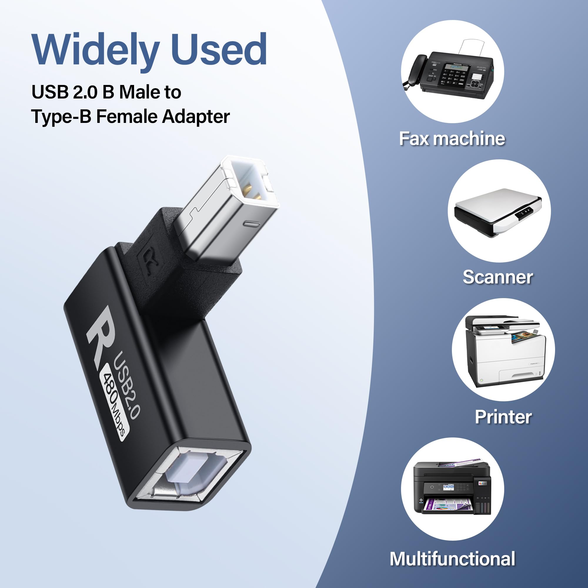 Create Idea USB 2.0 Typ-B Adapter 90 Grad – Linker & Rechter Winkel, 480 Mbps, Für Drucker & Scanner