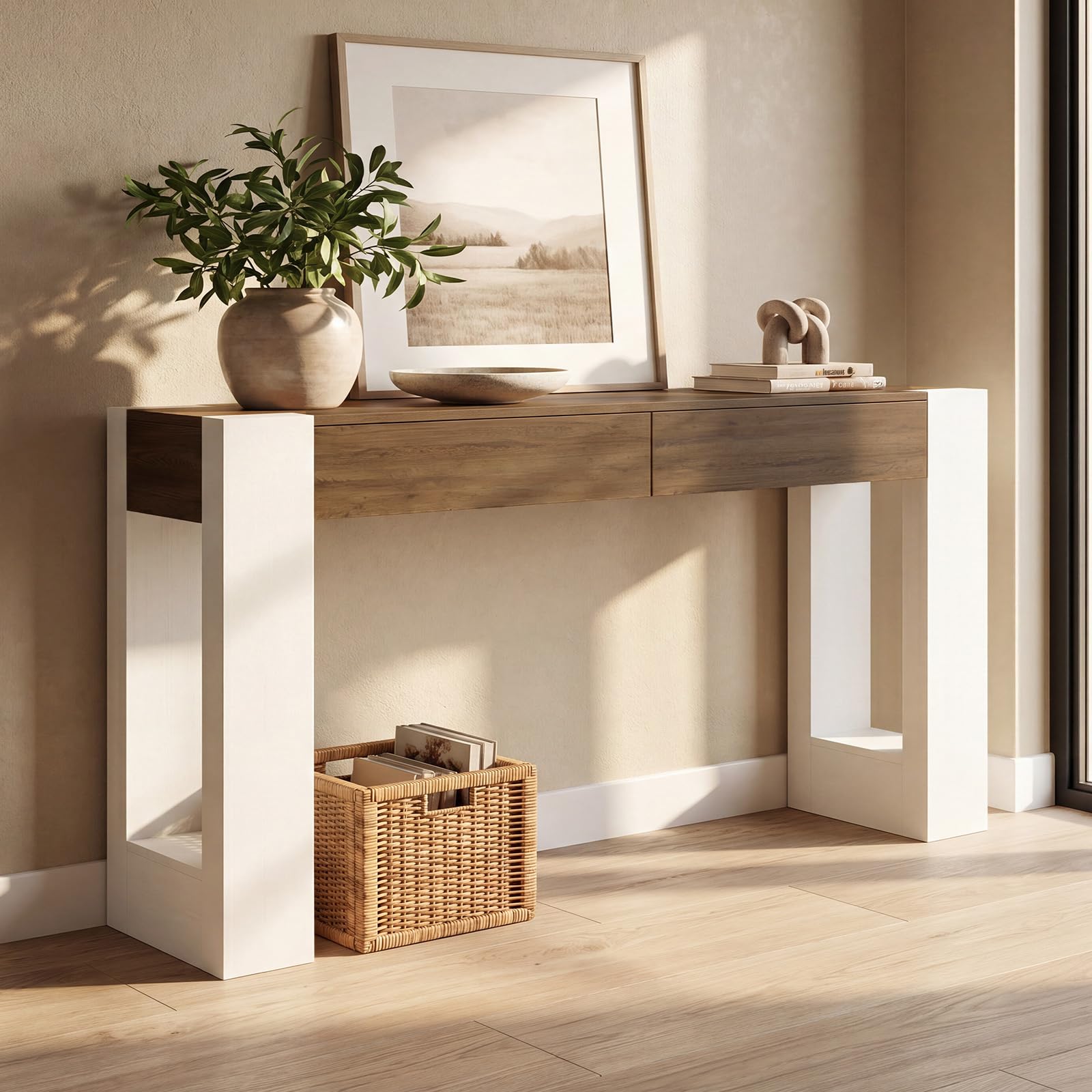 Modern White Console Table with Drawers - 63"