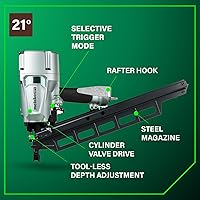 Vista 3 de Clavodora estructural Metabo HPT, clavadora neumática de potencia preferida por profesionales y herramienta de marco para pisos, cubiertas de techo