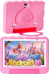 Trayoo 10.1'' Kids Tablet, Android 16, 3-12 Years, Pink