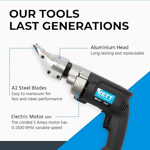 Miniatura 3 de Kett KD-400 18-Gauge Double Cut Shear, 2500 RPM, A-2 cuchillas de acero, Herramienta de corte de metal, Tijeras eléctricas, Para fabricantes de