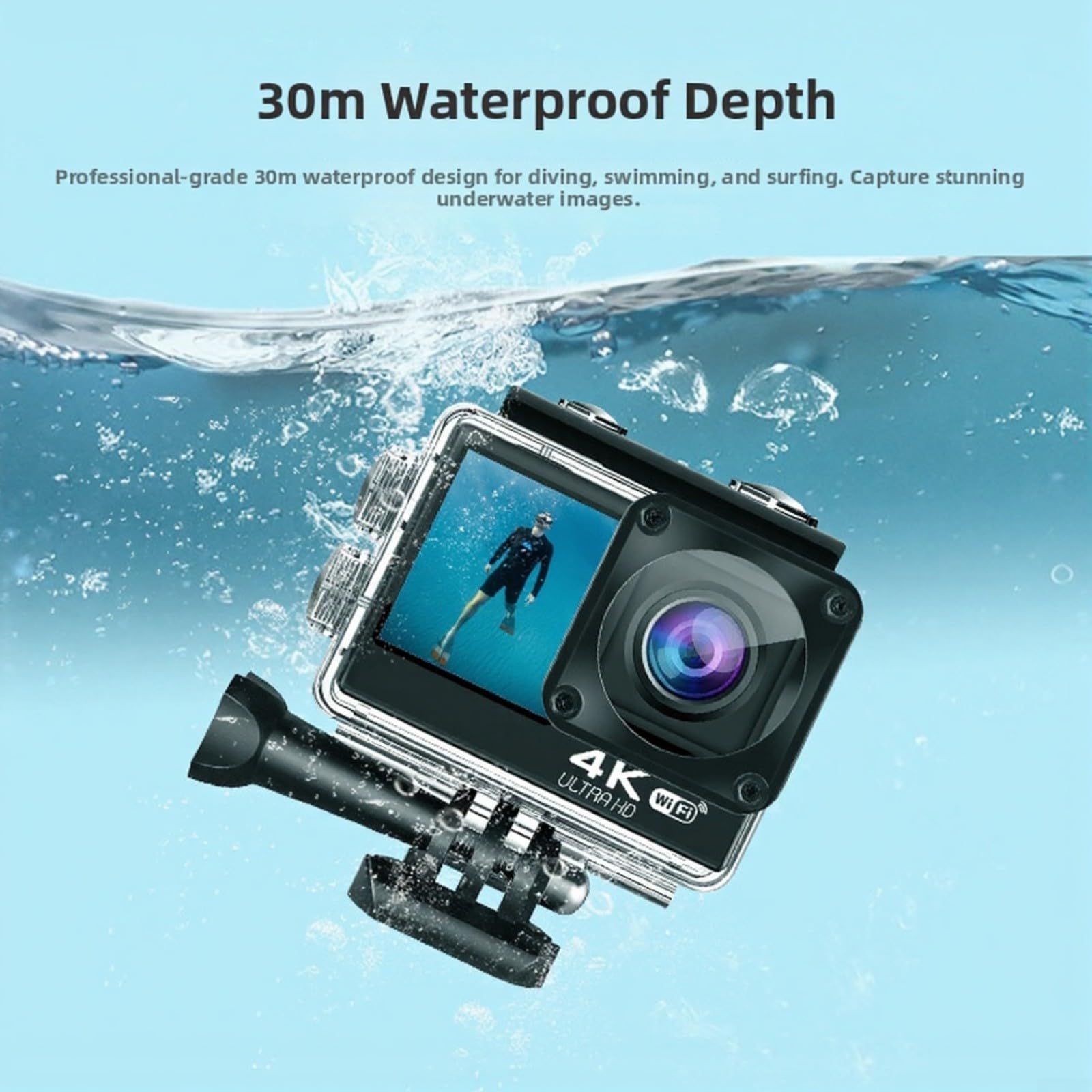 Action Camera 4K con WiFi, Dual Screen Sport Cam, grandangolo stabilizzato Video Recorder per Ciclismo