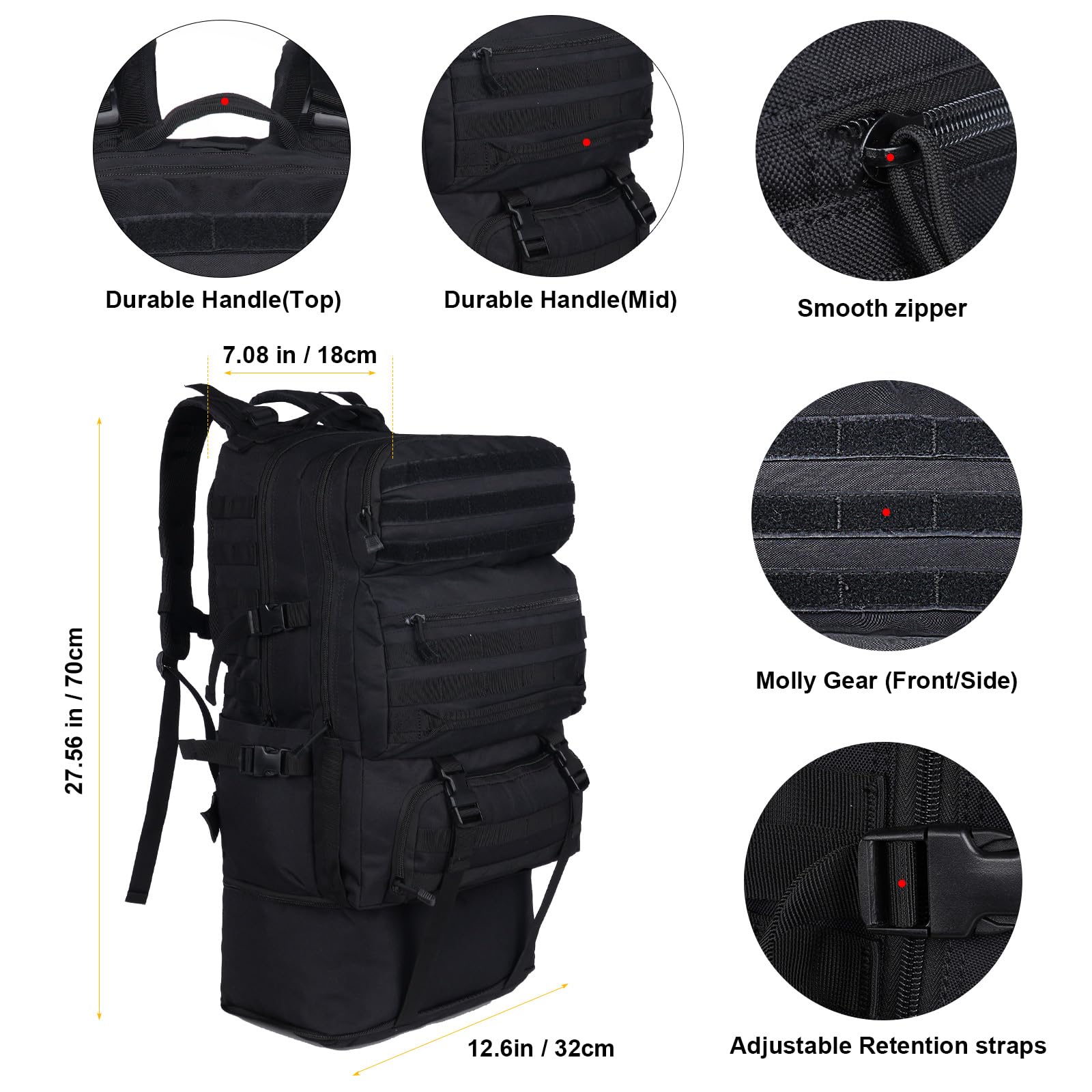 Oreunik Zaino Militare Tattico 45L, Impermeabile Zaino Grande Zaino Viaggio Molle Zaino di Assalto Zaino Scuola Uomo Donna per All'aperto Trekking, Pesca, Palestra,Campeggio, Montagna