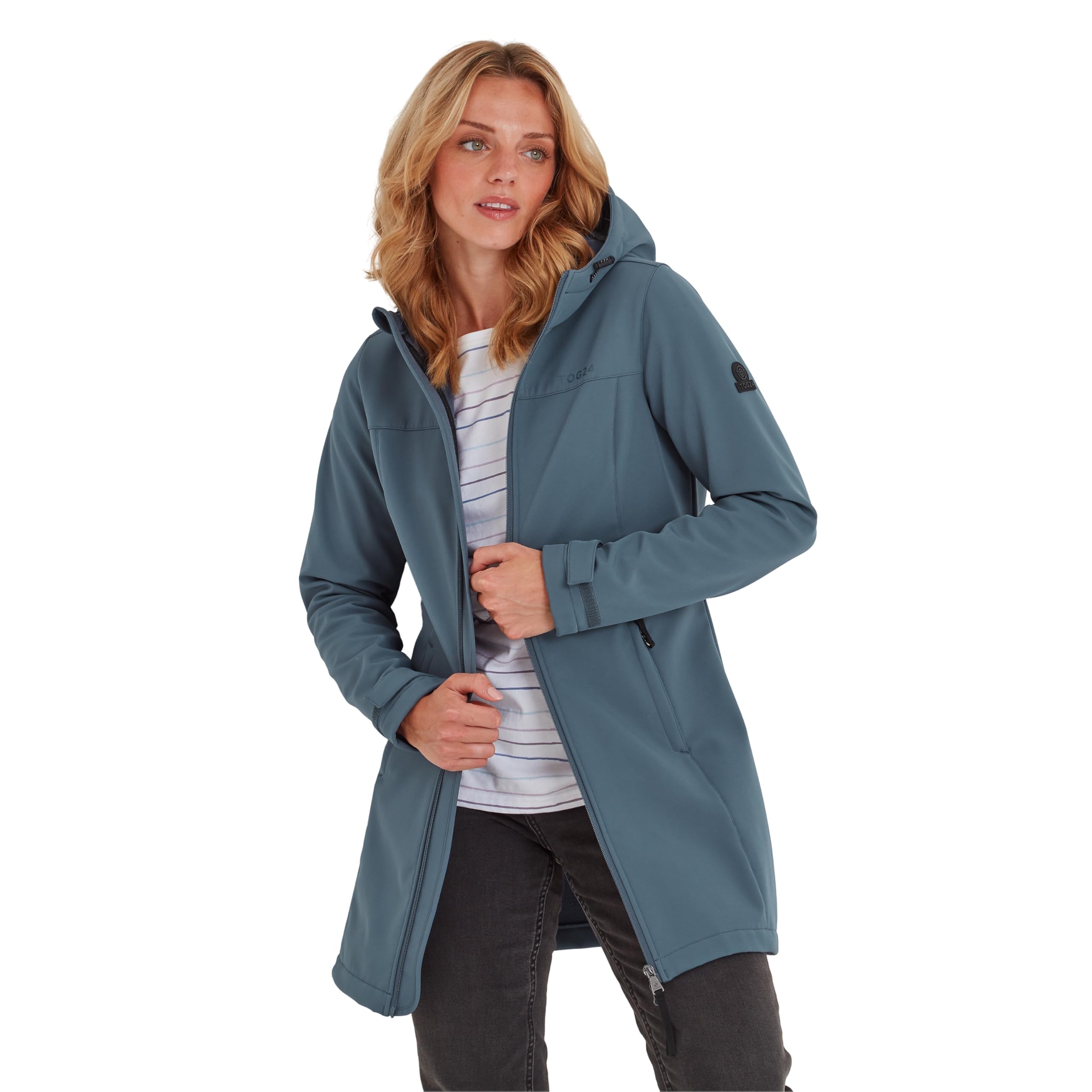 TOG24 Keld Lightweight Long Womens Softshell Jacket, Windproof, Showerproof Zip Up Outdoor Jacket with Hood, Fleece Lined For Warmth, Ideal for hiking, walking and everyday use