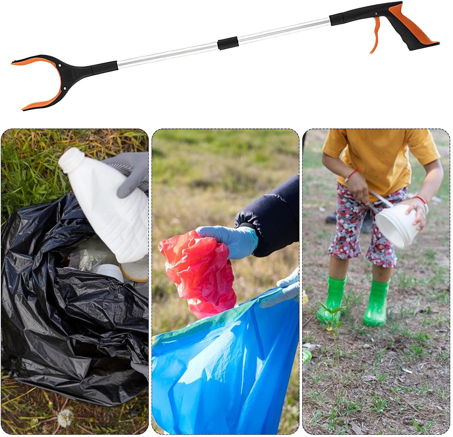 Foldable Pick Up Stick, 33-Inch Grabber Reacher Tool Aluminum Alloy Silicone Heavy Duty Gripper 83x10cm, for Trash Collection, Reaching High Shelves, Garden Maintenance
