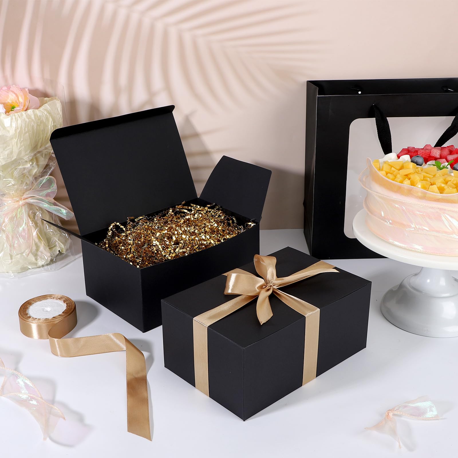 EUSOAR Confezione regalo nera, 20 scatole per proposte di damigella d'onore da 22,9 x 15,2 x 10,2 cm, con coperchio, facili da montare, in cartone, con nastro, per matrimoni, lauree, vacanze