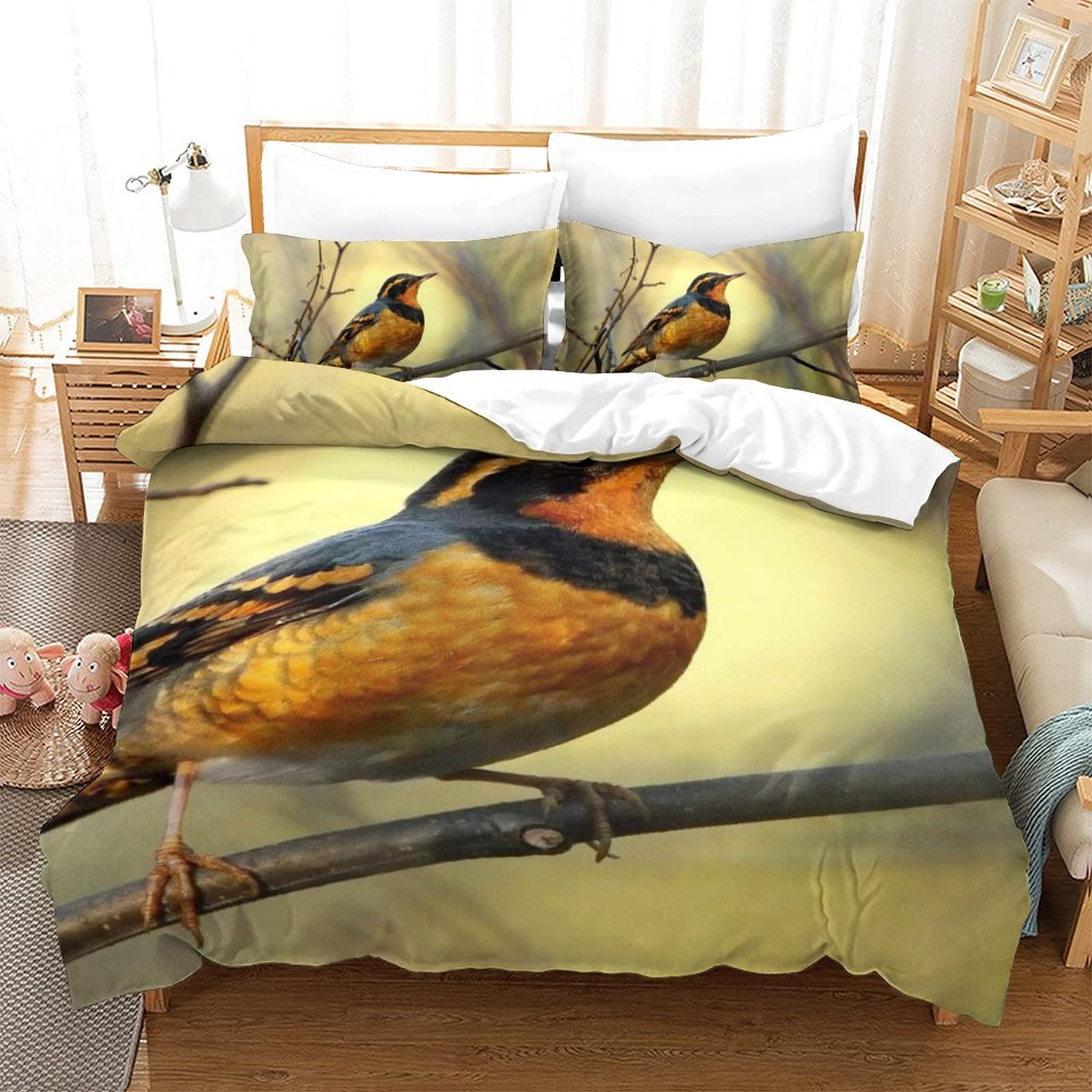 Housse de couette oiseau microfibre douce anti-plis pour lit simple 135x200