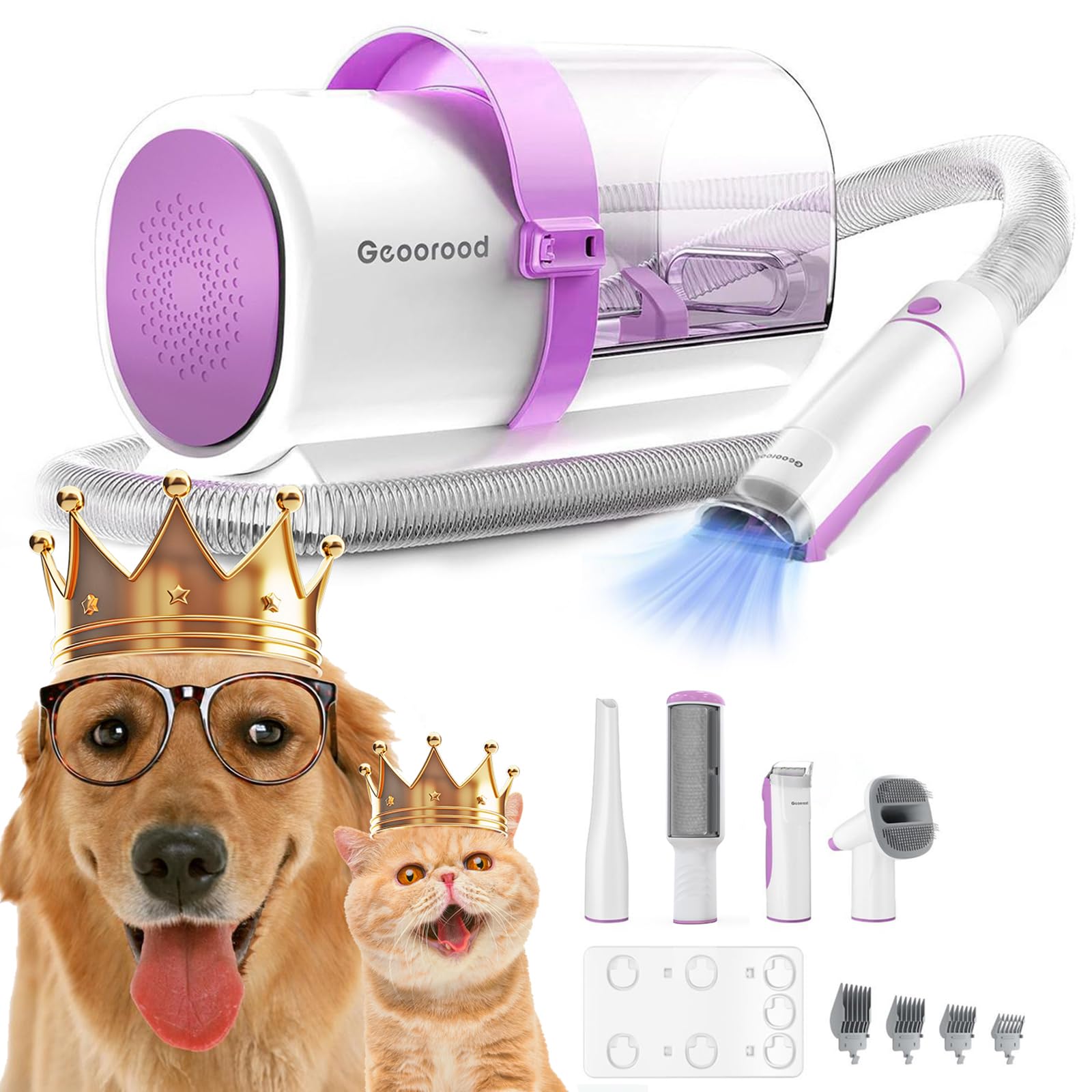geoorood Dog Grooming Vacuum Pet Grooming Vacuum Kit for Shedding Hair with Electric Clipper, 2.5L Large Dust Cup, Work Quiet for Dogs at Home