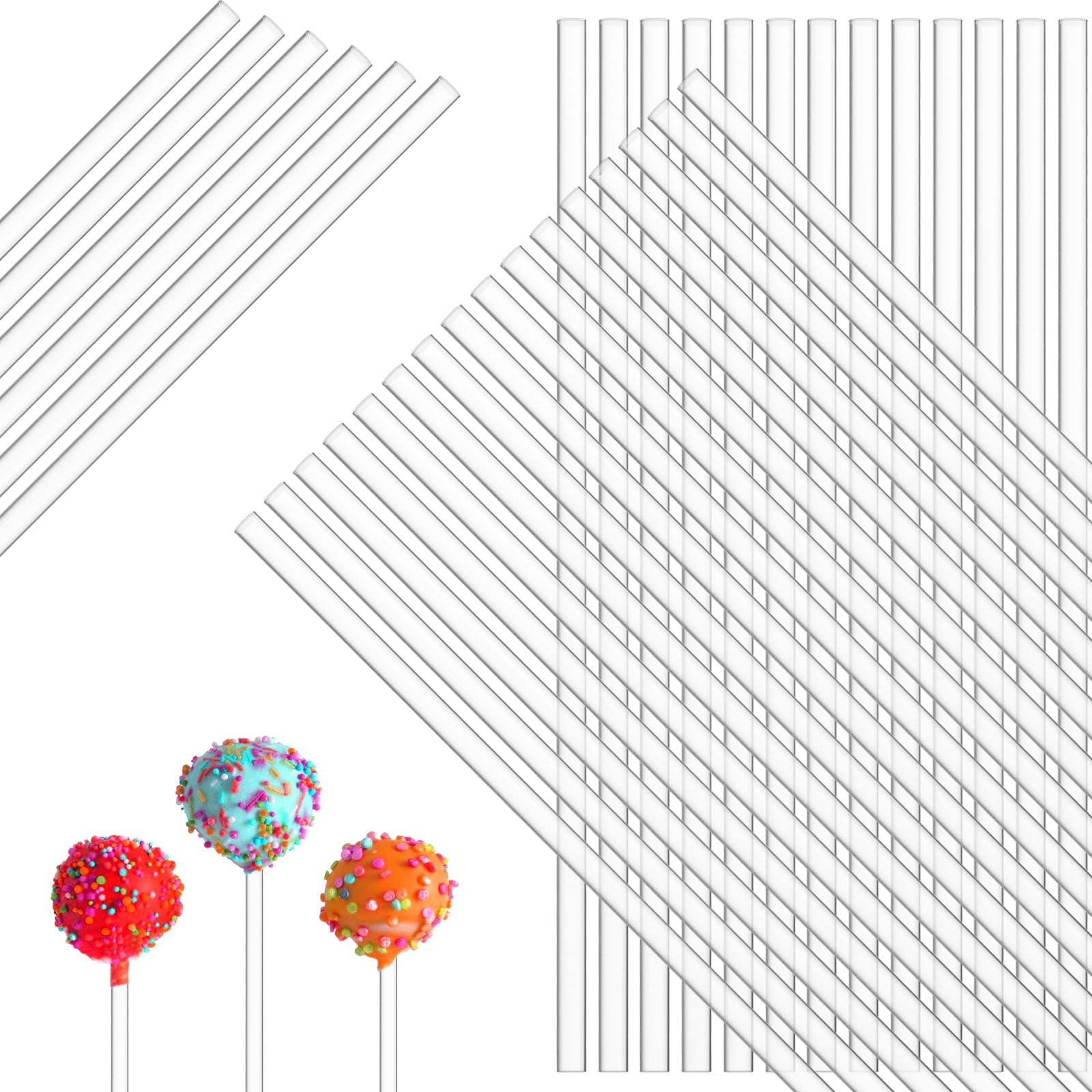 100 PCS Cakepops Stick Cake Topper Sticks Acrylic Lollipop Sticks Clear Long Clear Round Reusable Candy Stick Stirring Rods for Cupcake Toppers Chocolate Cookies DIY Crafts Party Gardening(5.9 Inches)
