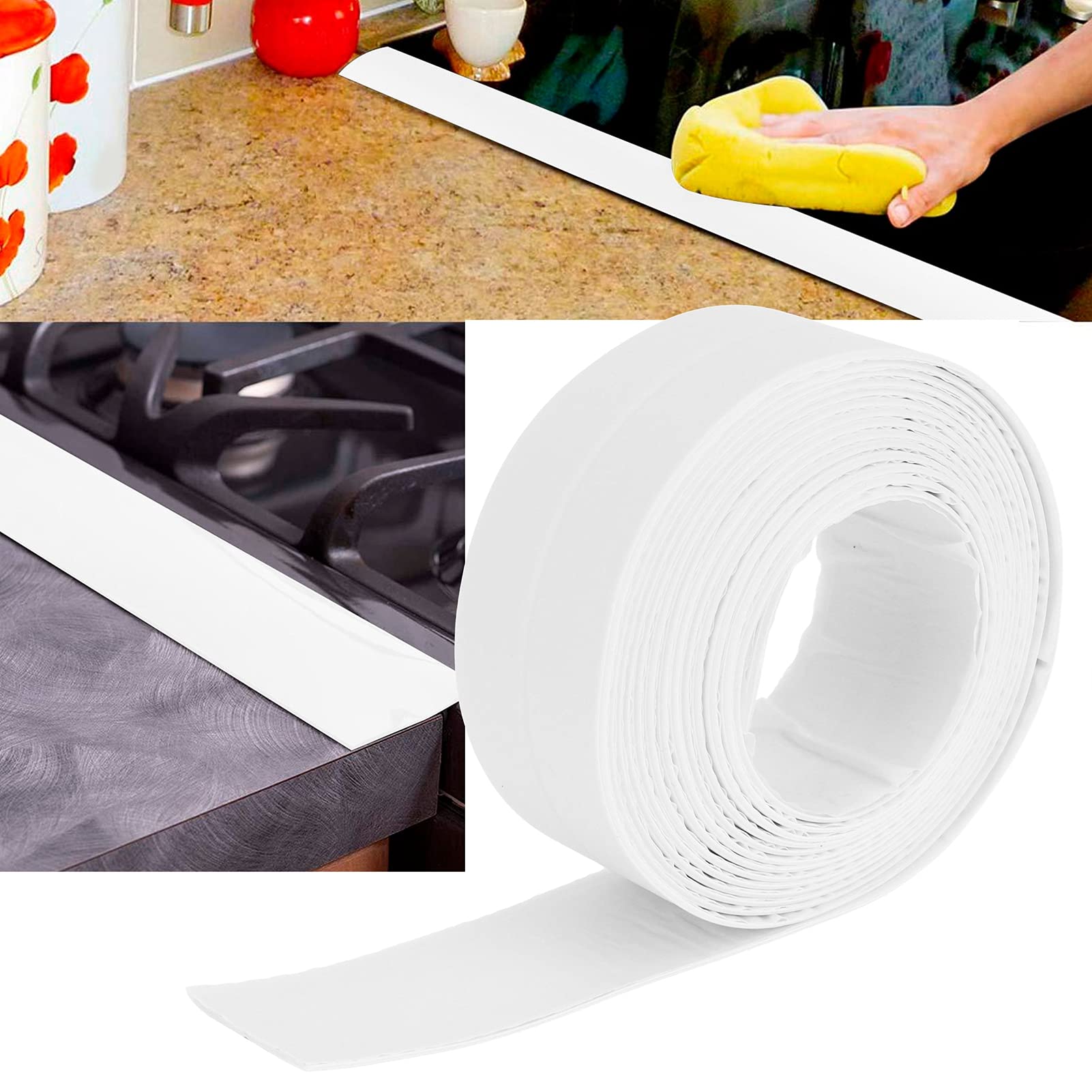 38mm PE Caulk Tape, Waterproof Caulk Strip Self Adhesive Sealing Strip for Toilet Bathroom Wall Corner White