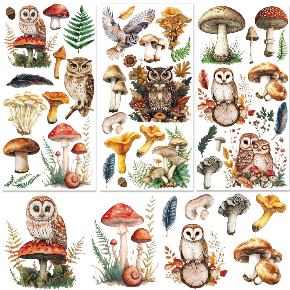 Transferts à frotter champignon et hibou pour personnaliser vos meubles en bois