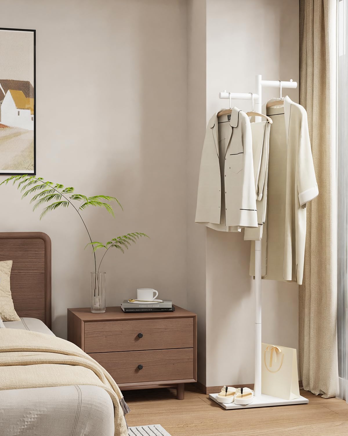 Metall Freistehend Garderobenständer, Jackenständer für Kleidung, Garderobe mit NatüRliche Stabile Felsbasis, 175cm Modern kleiderständer Passend für Jacken, Hüte, Taschen, Weiß