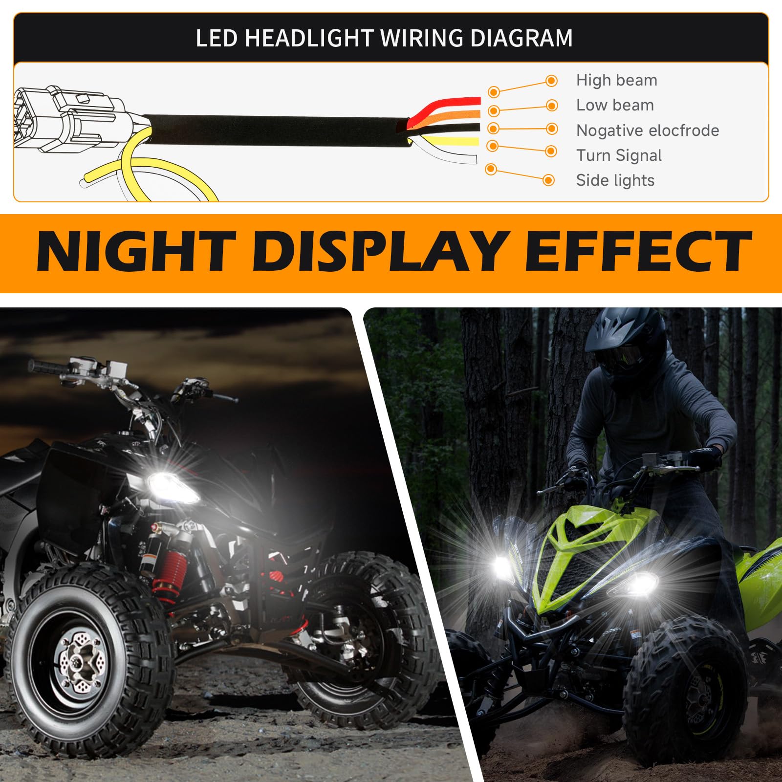DREAMIZER 64W Motorrad LED Scheinwerfer E-geprüft Abblend und Fernlicht DRL Weiß mit integriertem Blinker in Amber für Yamaha ATV Raptor 700 2006-2022 YFZ 450 YFZ450R YFZ450X Wolverine 450