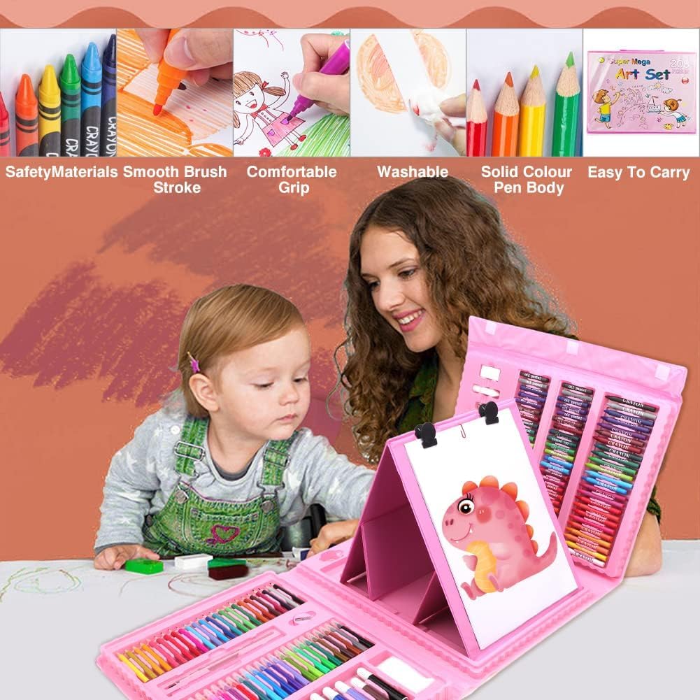 STOFFIER GARTEN 208 PCS Drawing Art Kit for Kids Girls Boys, Painting Set, Teens Artist, Art Set Case with Trifold Easel, Includes Oil Pastels, Color Pencils, Scissors, Origami Paper 40 Sheets 4