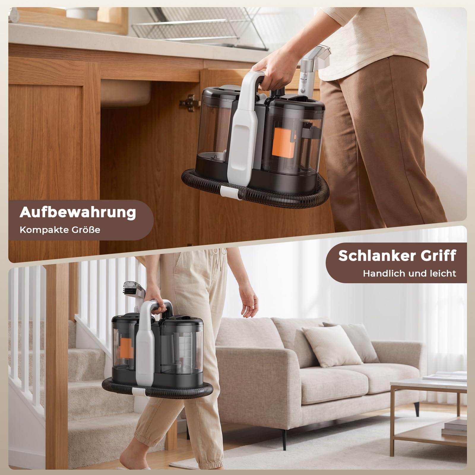 Polsterreiniger Gerät Teppichreiniger Waschsauger mit 15kPa Saugkraft & 500W Motor, Fleckenreiniger für Sofa, Matratze, Teppich und Auto, Selbstreinigender Textilreiniger für Haustiere