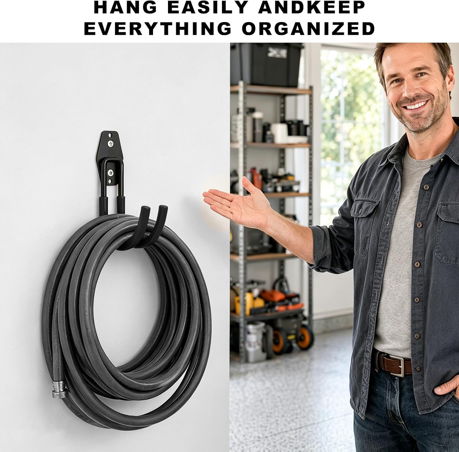 EV Charger Holder, Heavy-Duty Metal J-Hook Garage Charging Cable Holder with Non-Slip Coating, Wall-Mount Electric Vehicle Charger Cord Organizer for Indoor Outdoor Use (Black)