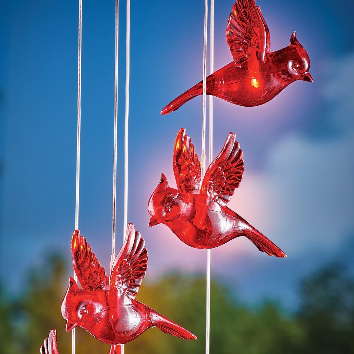 USP-Tradex Solar Cardinal Dangler – 5" Dia. x 20" H (30" H with Chain) Solar-Powered Decorative Bird