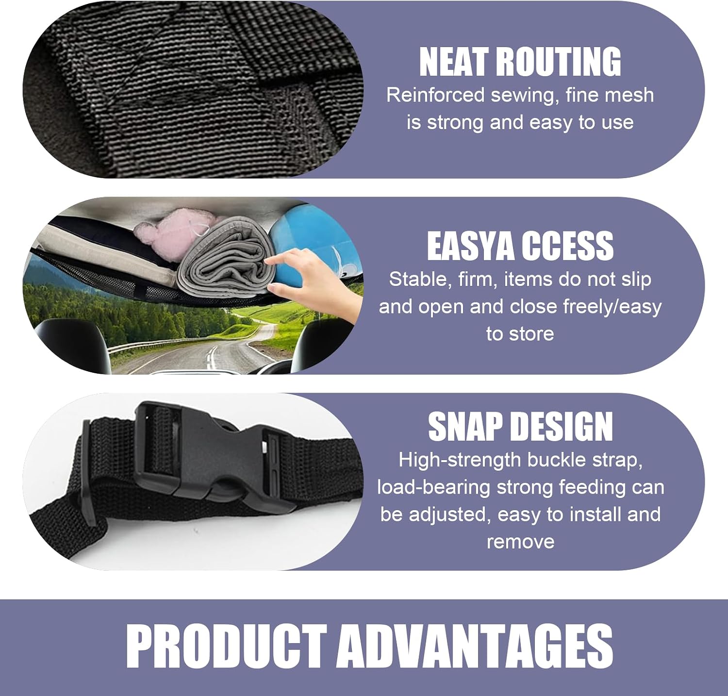 Pack-1 Hang Car Ceiling Cargo Net Replacement, 35.43In x 25.59In Adjustable Vehicle Storage Net Pocket with Zipper Buckle, Universal Durable Automotive Ceiling for Truck SUV Car (Black) image 3