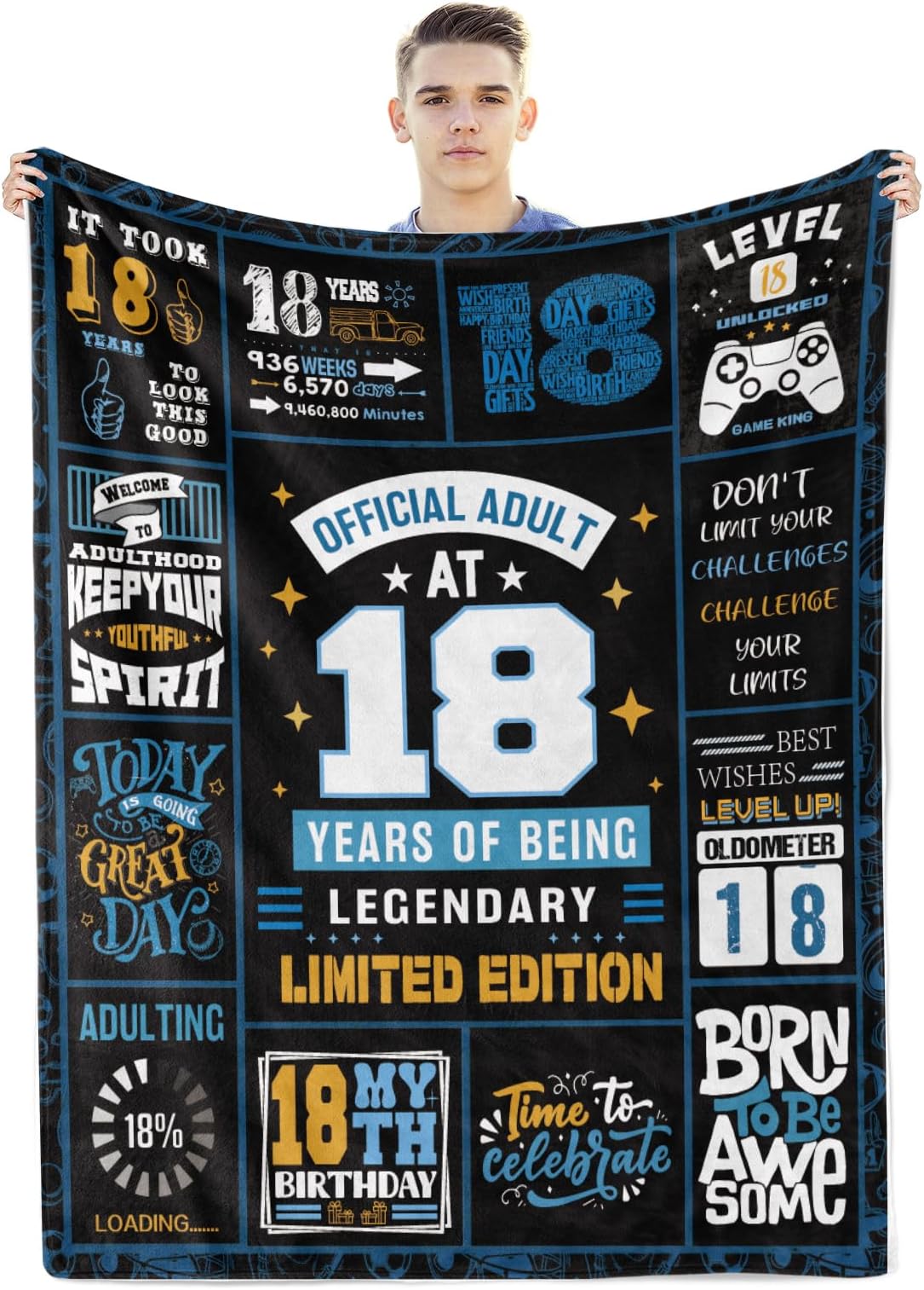 18th Birthday Gifts for Boys,Black 18th Birthday Decorations for Boys Blanket,18th Birthday Gift