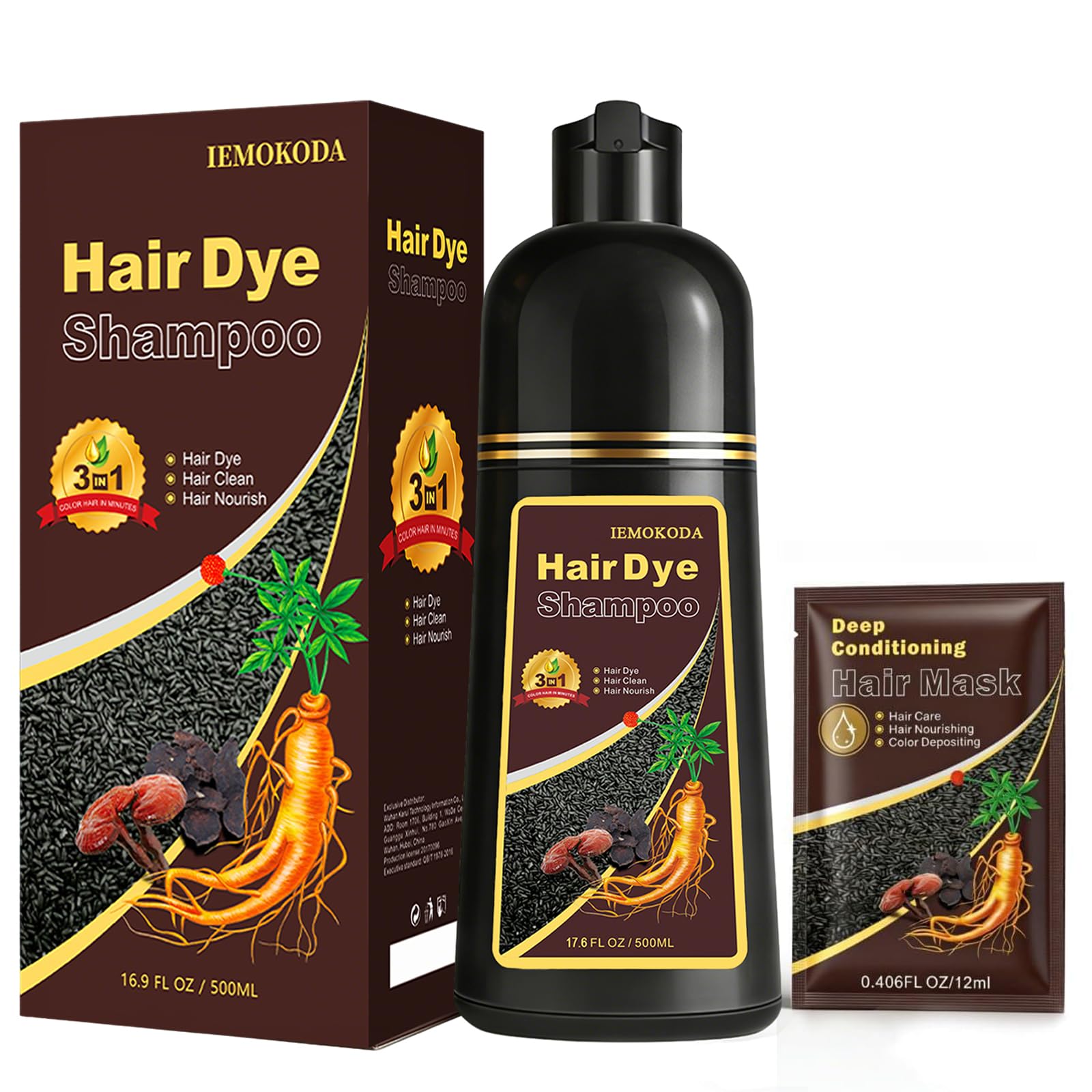 Hair Dye Shampoo for Gray Hair, 3-in-1 Color Shampoo Hair Dye for Women & Men, Natural Brown Hair Coloring Shampoo, Shampoo Tinte Para El Cabello, Plant Bubble Hair Dye, Easy to Use at Home (Coffee)