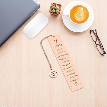 Copper Anniversary Book Mark Gifts for Him Her, 7th Anniversary Wedding Gift for Husband Wife Couple, Romantic Wedding Metal Copper Bookmark for Christmas Gifts, Bronze Gift for Men Women A