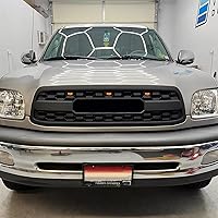 Vista 4 de Rejilla frontal compatible con pastillas Tundra Base/Limited/SR5 2000 2000 2001 2002, estilo TRD con luces LED, parrilla frontal ABS, negro mate