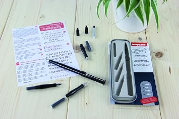 Bruynzeel Basic Calligraphy Set | Beginner Calligraphy | Fountain Pen Set with 4 Nibs, 3 Black Ink Cartridges, Ink Converter + Instructions