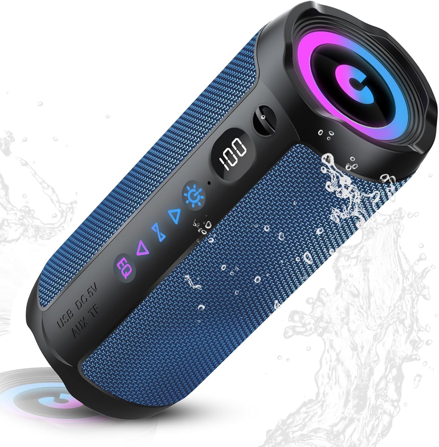 Bluetooth Lautsprecher mit Licht, Bluetooth 5.4 Musikbox,25W Dual Lautsprecher, LED Anzeige & 25 Std Akku,Dualen Bass-Treibern, IPX7 wasserdicht,TWS Paarung, AUX,TF Karte,Geeignet Outdoor, Dunkelblau