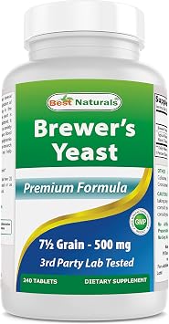 Best Naturals, Brewers Yeast, 7-1/2 Grains with Vitamin B1, Vitamin B2, 1000 mg 240 Tablets 240 Count Pack of 1