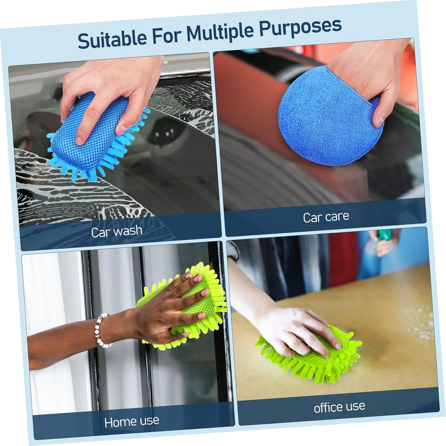 CALLARON 4Pcs Chenille Auto Cleaning Sponge with Wax Applicator Pads Soft Scratch Wash Sponges for Car Detailing and Interior Care for Home and Office Use