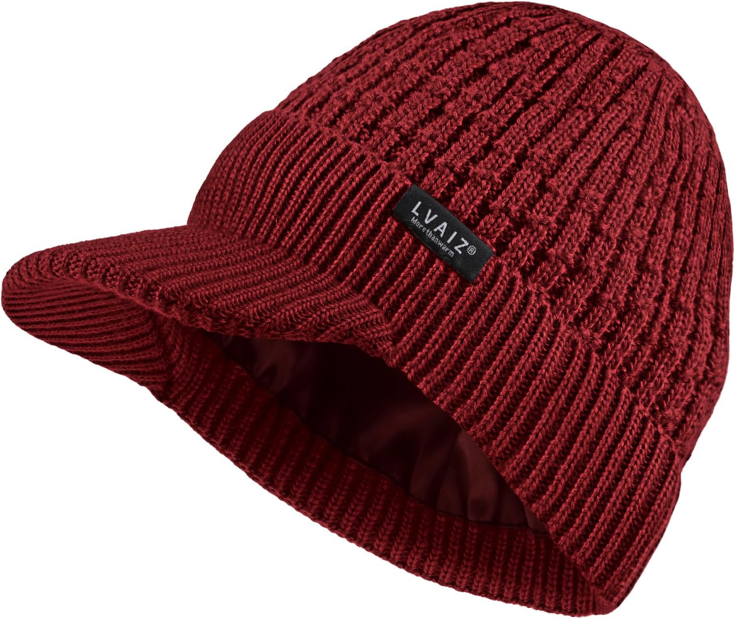 Lvaiz Womens Satin Lined Winter Beanie Hat with Brim Visor Warm Knit Cuffed Skull Baseball Cap Silk Lining Hat for Men