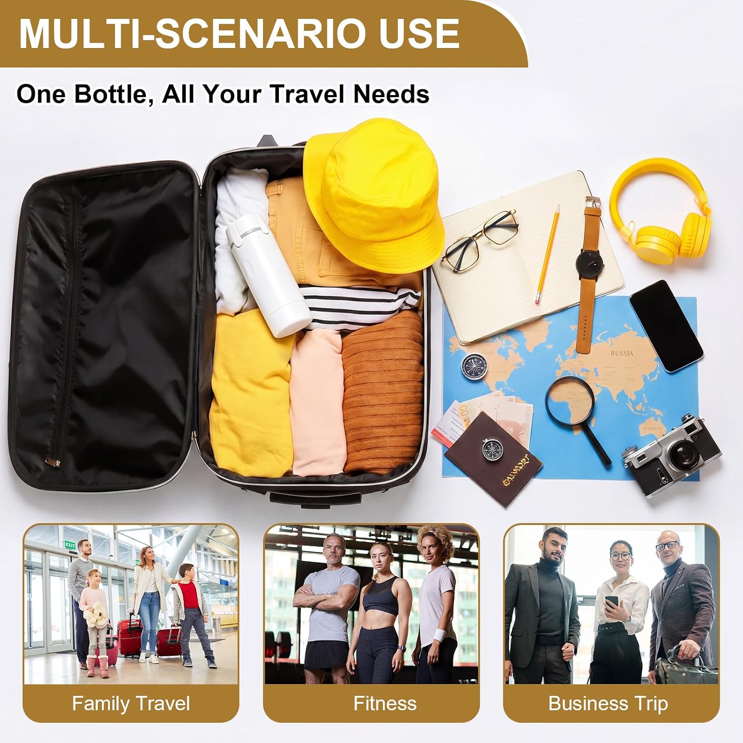 Domensi 2 Pack 4 in 1 Travel Dispenser with 30ml Travel Bottles and Label Refillable & Leak Proof Portable Toiletry Containers with Locks for Shampoo Lotion Conditioner Cream (White)