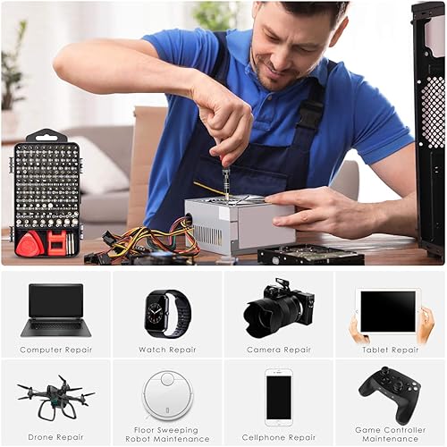 Miniatura 7 de SHARDEN Juego de destornilladores de precisión, 122 en 1; herramientas magnéticas con estuche, para computadora; iPhone, PC, teléfono móvil, laptop