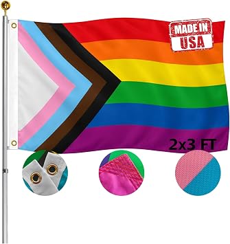 Double Sided Progress Rainbow Gay Pride Flag 2x3 FT Outdoor- 3Ply 320D Nylon Heavy Duty LGBTQ All Inclusive Progressive Flags- Canvas Header with 2 Brass Grommets Easy to Rising