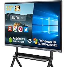 55'' Smart Board, 4K UHD Electronic Whiteboard with Dual OS, Multi-Touch Screen Interactive Digital Whiteboard for Home Office Classroom Presentation, Writing, Meeting - Includes Wall Mount