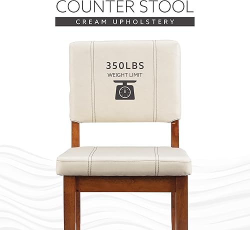 Miniatura 15 de Linon Milano Taburete de mostrador, 45.72cmde ancho x 48.26cmde profundidad x 96.52cmH, crema medio/nogal oscuro