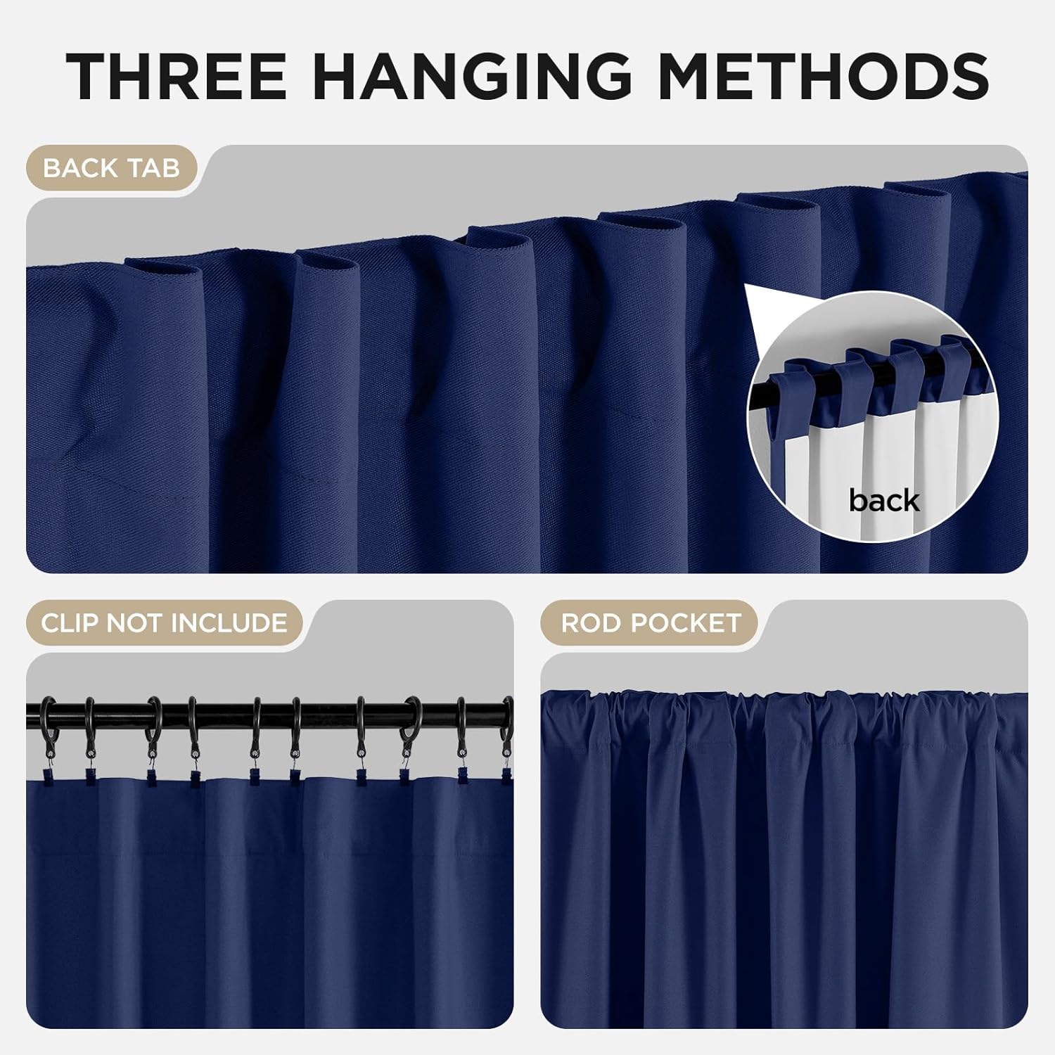 Joydeco Navy Blue Curtains 84 Inch Length - Thermal Insulated Room Darkening Drapes 2 Panels Set, Rod Pocket & Back Tab Noise Reducing Blackout Curtain for Living Room (Navy Blue,52" Wx84 L)