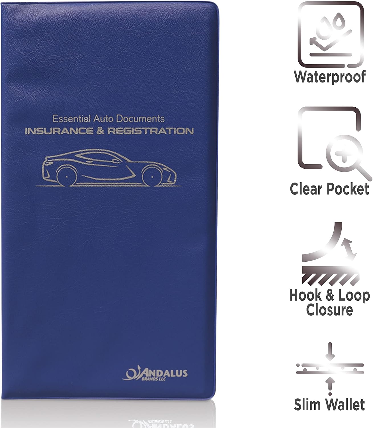 Andalus Car Registration & Insurance Card Holder, Essential Auto Documents - Glove Box Important Document Organizer - Car Accessories for Men & Women - Car Organizer & Car Essentials - Blue (1 Pack)