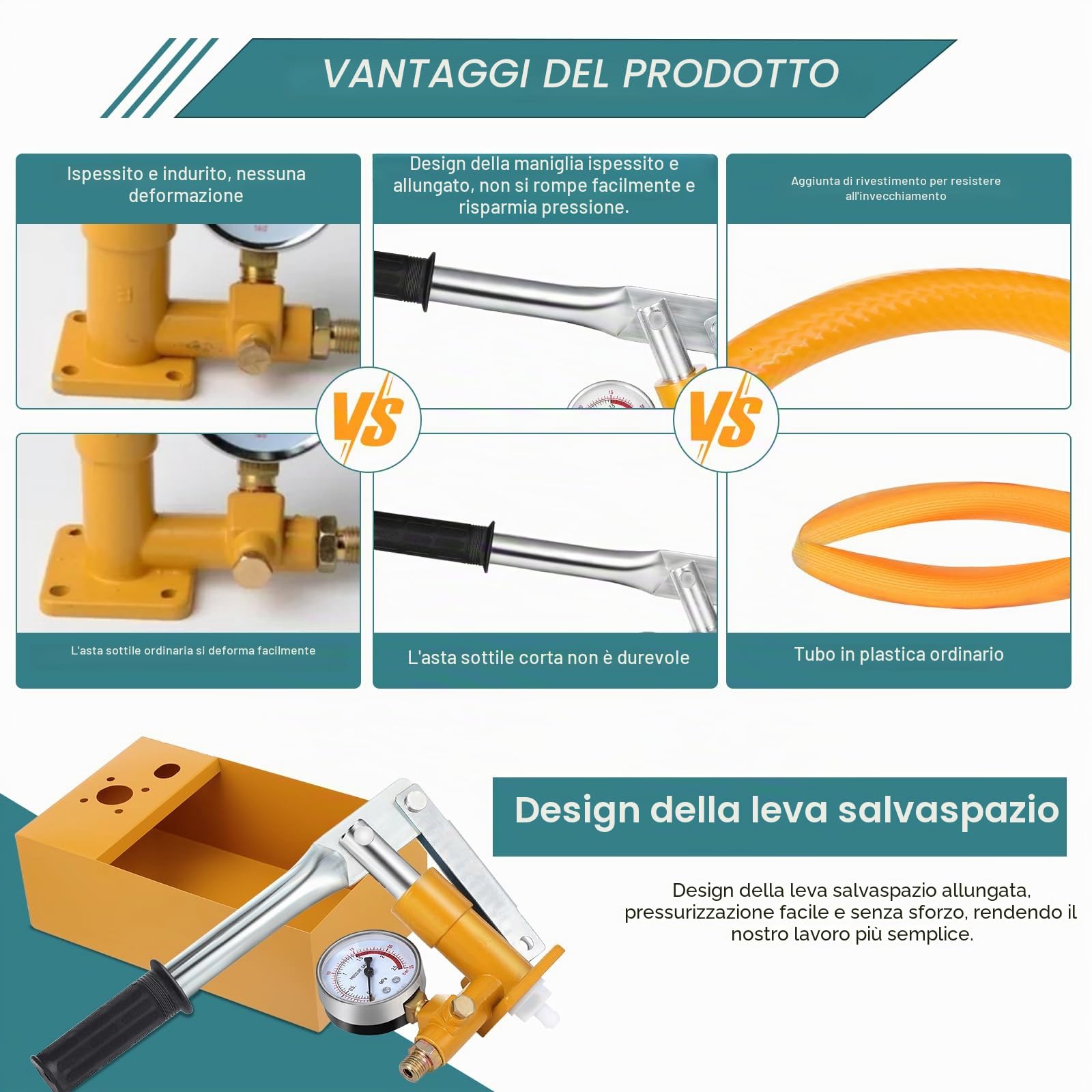 HSEAMALL Pompa di prova pressione dell'acqua, manuale da 1/2", 25 kg, 2,5 Mpa, gialla, fuori terra, alluminio, WATER_PUMP