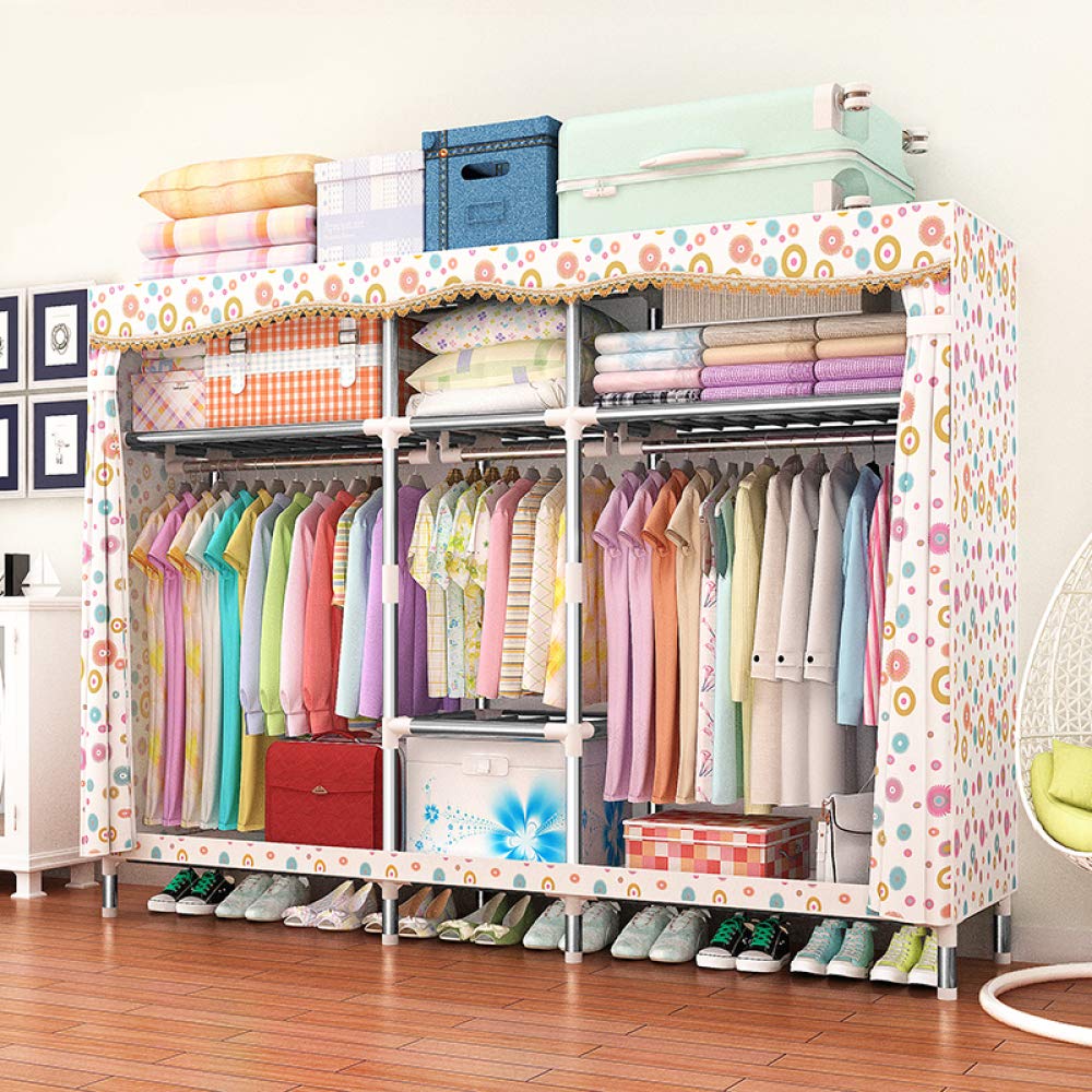 Garde-Robe en Tissu Assemblée Anti-Poussière Armoire Acier Stable Chambre et Studio E9966