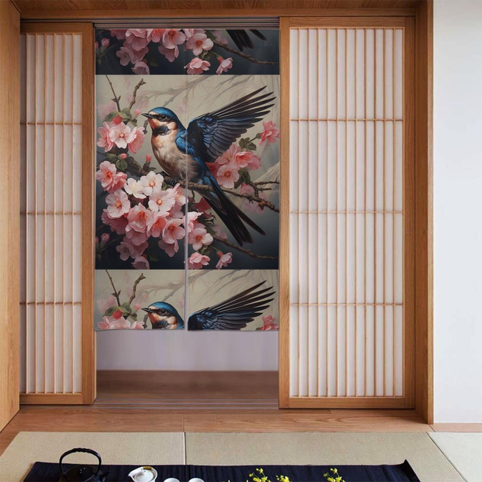 Cortina de puerta de golondrinas y flores de 86x142 cm para baño y pasillo