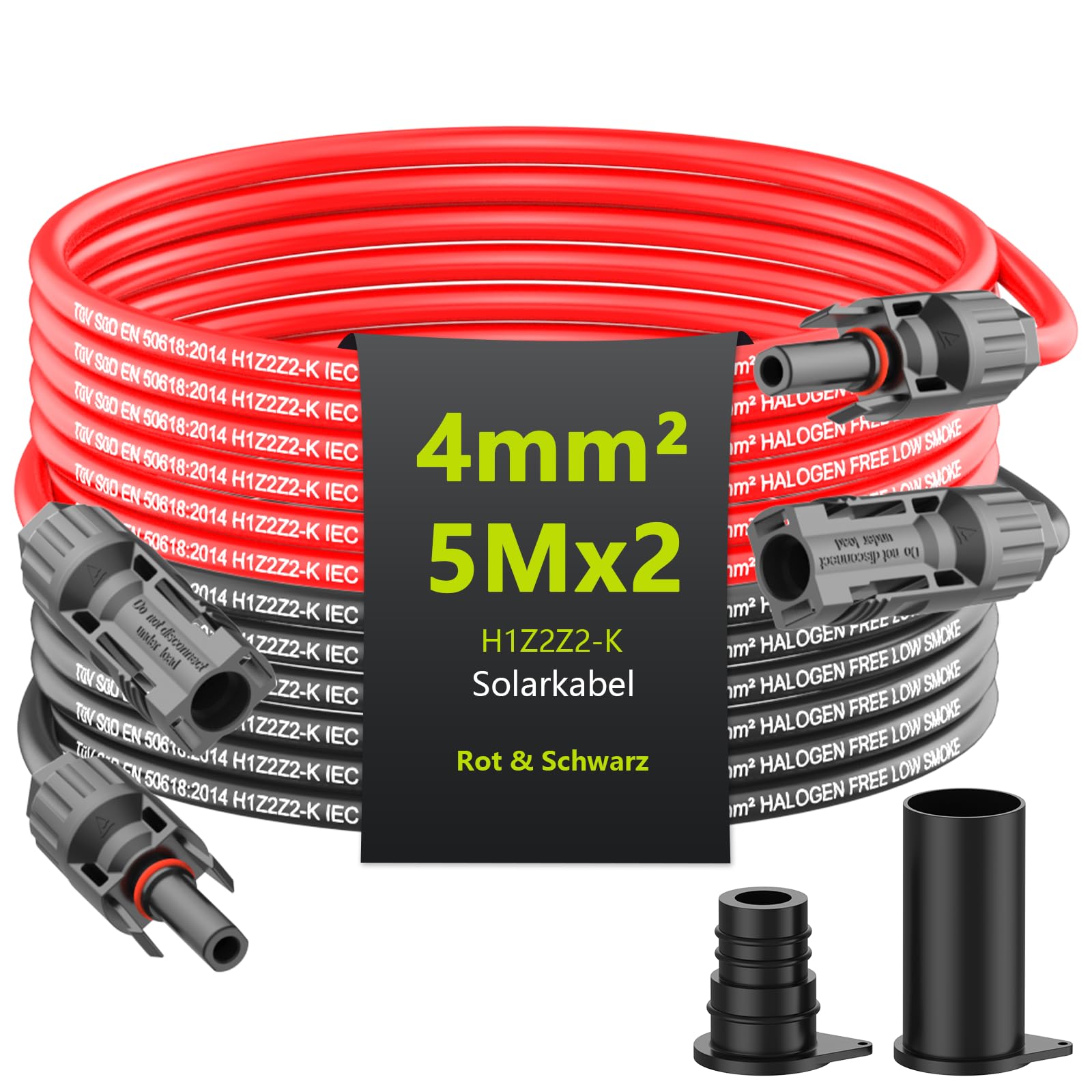 Tool-Free Solarkabel 4mm²/6mm²,Solarkabel Verlängerung 1/2/3/5/10M,PV Kabel(4mm2, 5m)