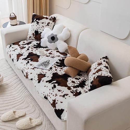 Miniatura 3 de vctops Funda de sofá de piel sintética con estampado de vaca, antideslizante, alfombra de felpa lanuda súper suave, mullida, esponjosa, protector de