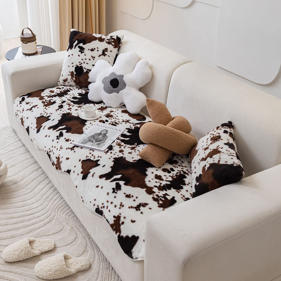 Amazon｜vctops カウプリント フェイクファー ソファ カウチ カバー