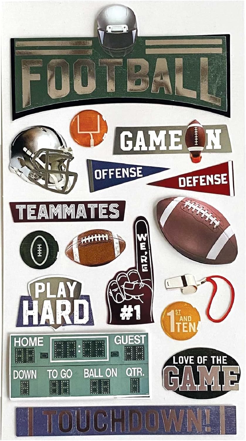 Paper House Productions Die-Cut Dimensional & Foil Accent Scrapbook Sticker Sheet - Football Season
