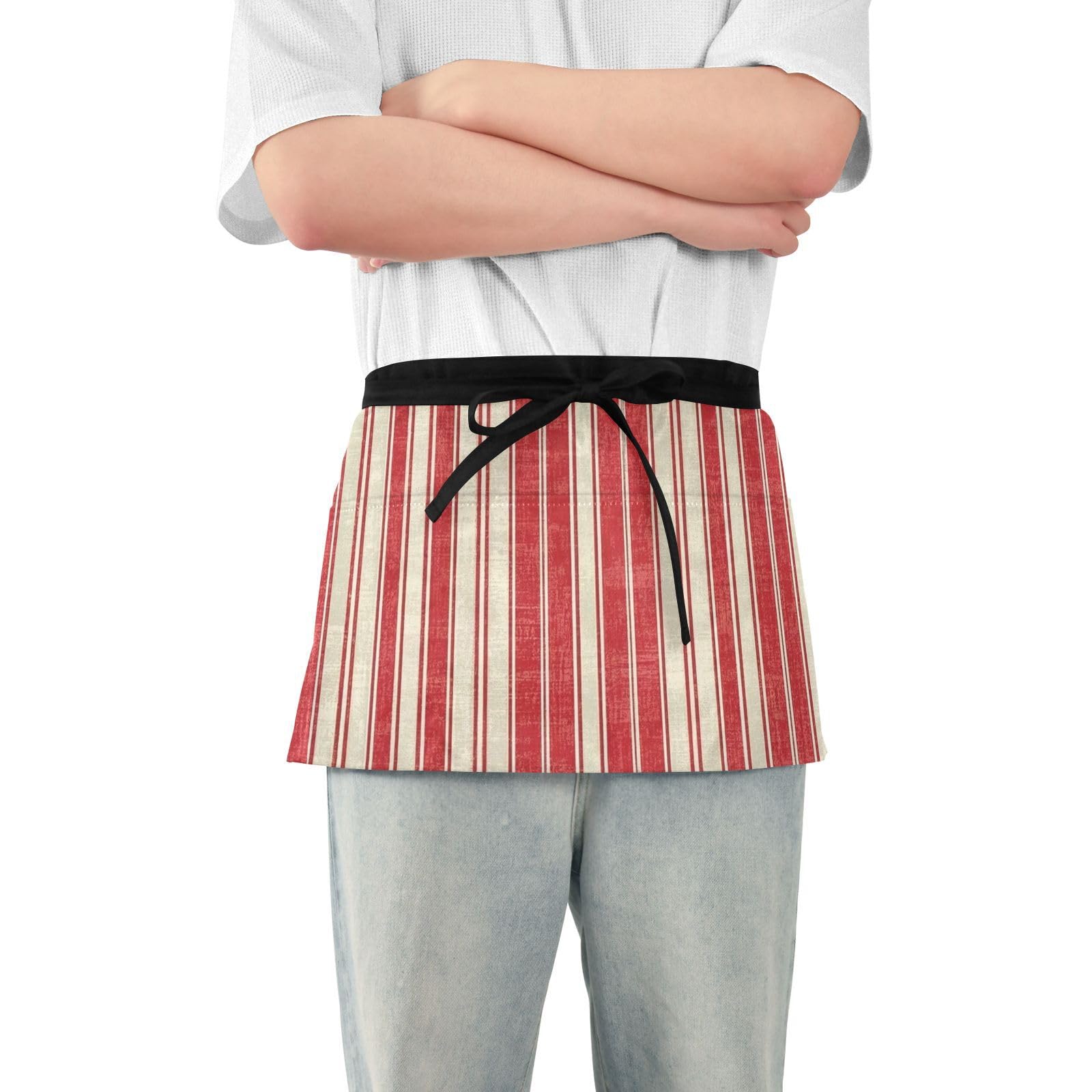 FASHON&FASCIN Server Apron with Pockets Waist Aprons Half Waitress Apron Striped Design for Gardening Restaurant,Multi38