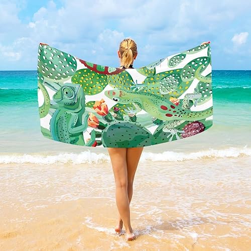 Miniatura 2 de ALAZA Toalla de playa de cactus camaleón, absorbente y de secado rápido, toalla de playa grande de microfibra sin arena para mujeres, hombres y niños