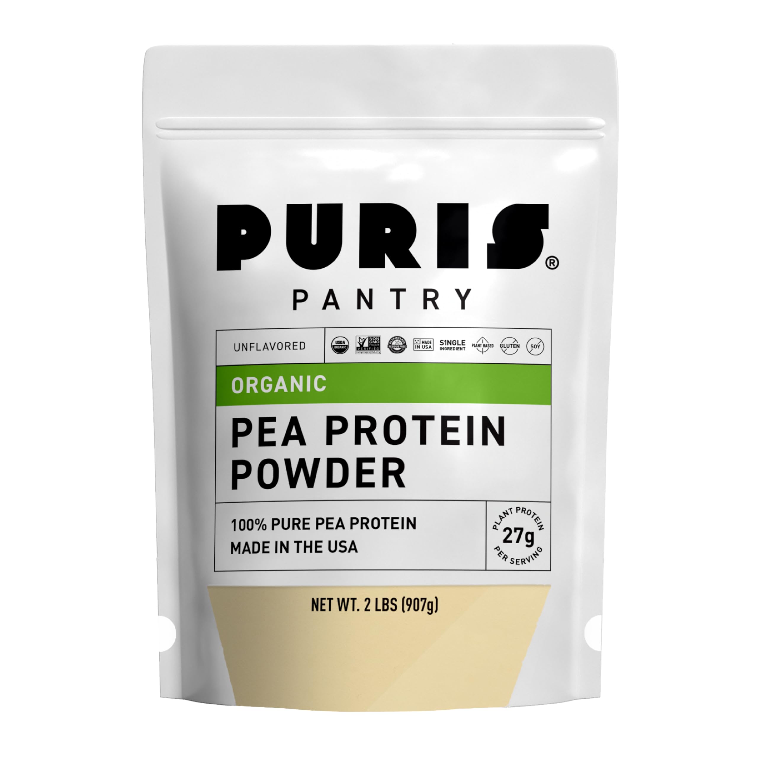 PURIS Organic Pea Protein Powder – USDA Organic Vegan Protein | 27g Plant Protein Per Serving | Non-GMO Gluten-Free Soy-Free | Clean Label | Smooth Taste | Ideal for Shakes, Smoothies, Baking | 2 lbUSDA Organic