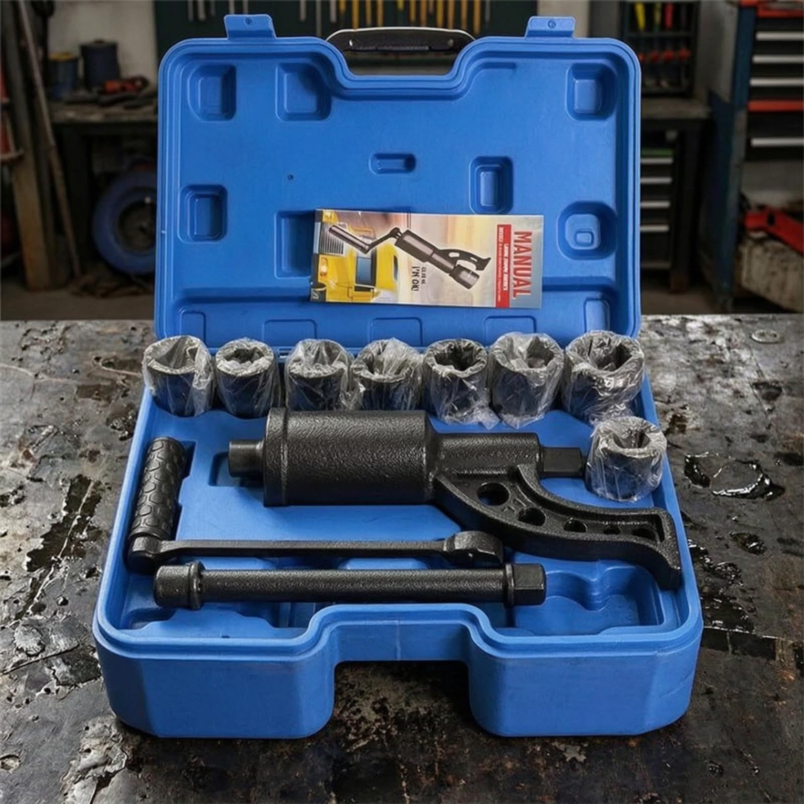 Clé Démontage Pneu Véhicule avec Manivelle et Huit Douilles en Acier Haute Teneur en Carbone pour Camion et Remorque Adaptée aux Ateliers Mécaniques et Urgences Routières