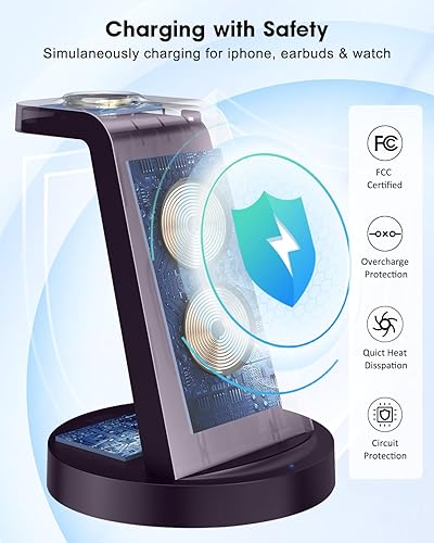 Miniatura 4 de Estación de carga 3 en 1 para dispositivo Apple, cargador inalámbrico para iPhone 16, 15, 14, 13, 12, 11 Pro Max y Apple Watch iwatch, base de carga